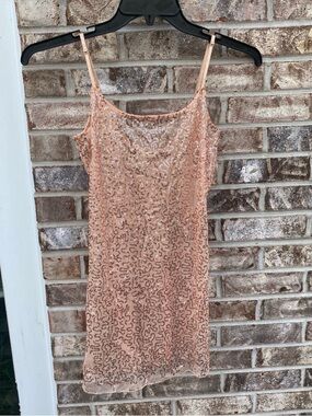 Peach Mesh Sequin Slip Dress Size Small
